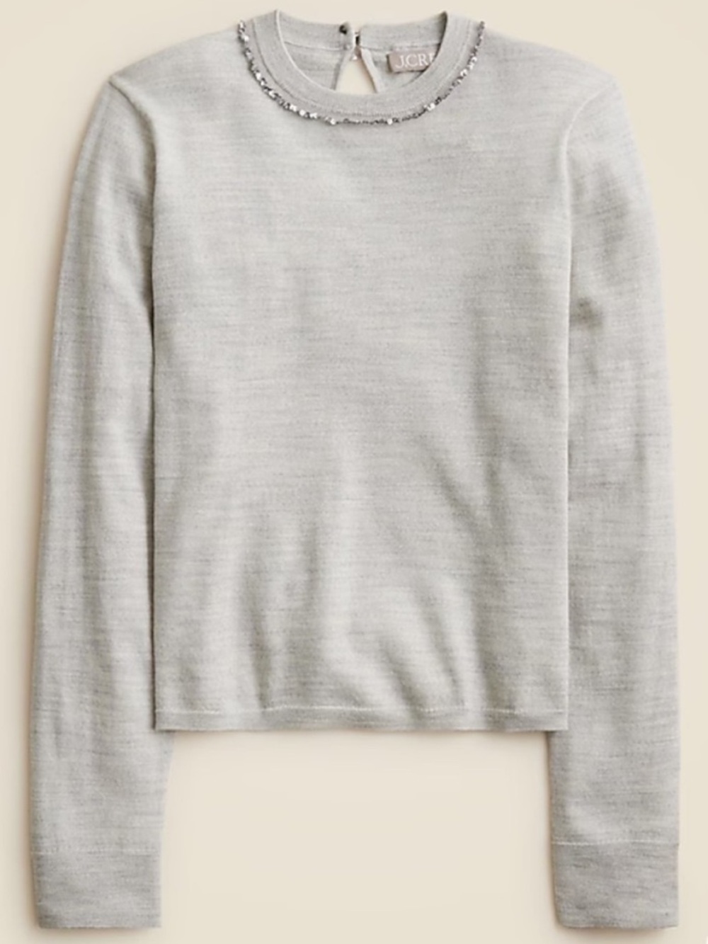 NWT J. Crew Carolyn SEQUIN embellished fitted sweater in grey merino wool sz XS